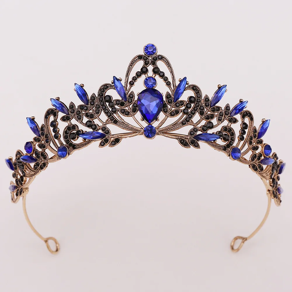 تاج الزفاف الباروكي الكلاسيكي الأسود لوكس كريستال - غطاء رأس التاج الملكي لحفلات الزفاف وحفلات أعياد الميلاد والمناسبات الرسمية