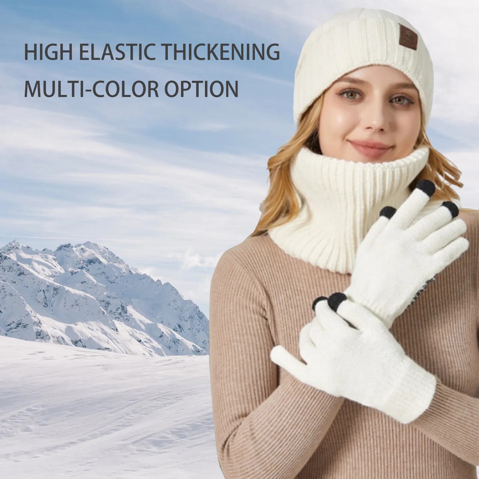 Winter Beanie Hat Scarf Touch Screen Gloves Knit Slouchy Beanie Hat Neck Warmer Screen-Touch Texting Gloves for Snow Cold