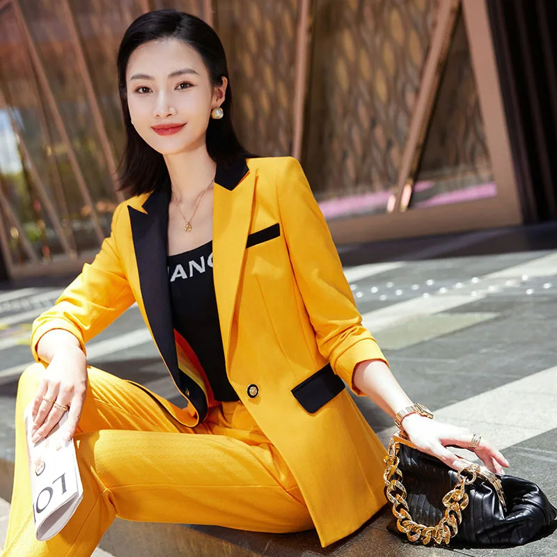 

Long Sleeve New Yellow Fashion Suit Blue Work Uniforms Suit Socialite Fried Street Manager Business Wear