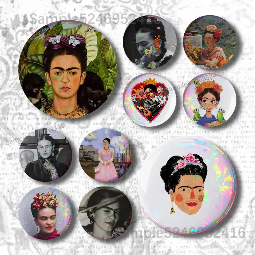 F-Frida Kahlo Art Paintings Creature Button Pin Collar Brooch Creative Clothes Jewelry Decor Metal Gift Hat Badge Lapel