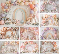 Mehofond Photography Background Boho Rainbow Balloon Bear Kids Birthday Party Cake Smash Portrait Decor Backdrop Photo Studio