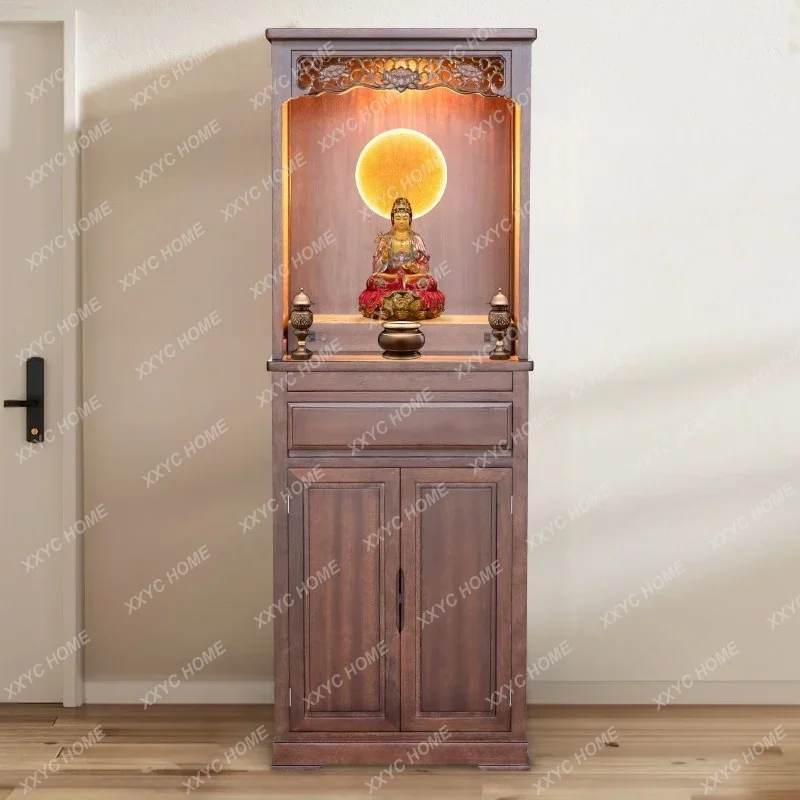 FG52Solid wood Buddhist niche household with door Buddhist cabinet Guanyin Taiwan God of Wealth Buddhist platform New Chinese st