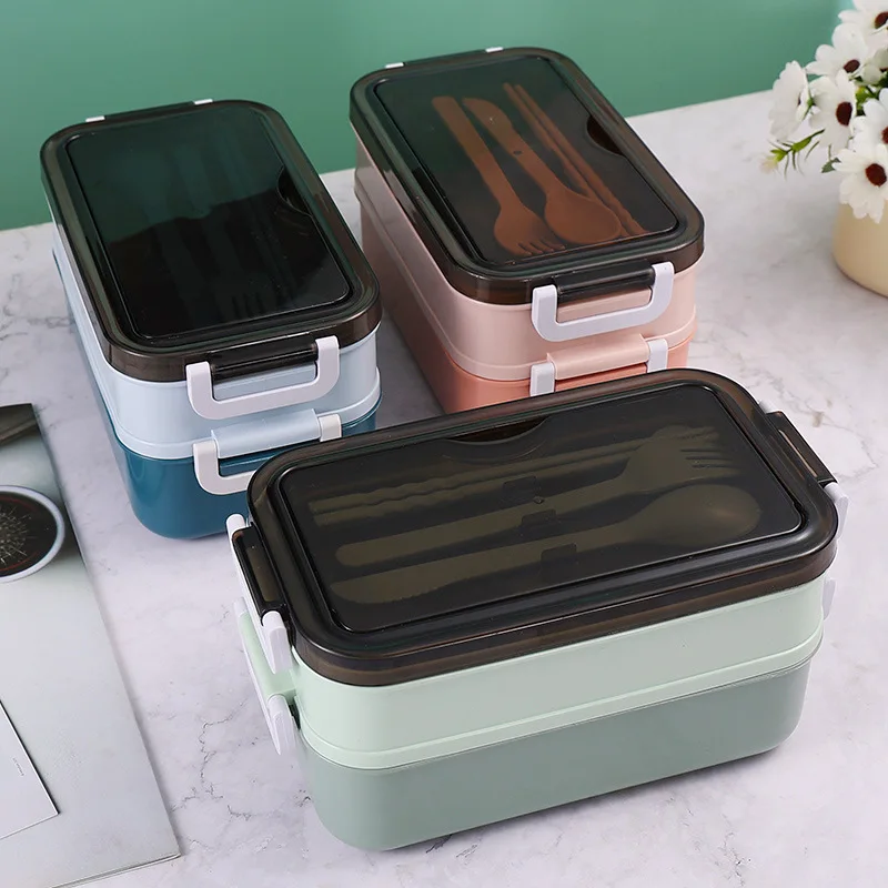 

HomeGarden Plastic lunch box simple Japanese lunch box student partition lunch box double-layer lunch box large-capacity sealed