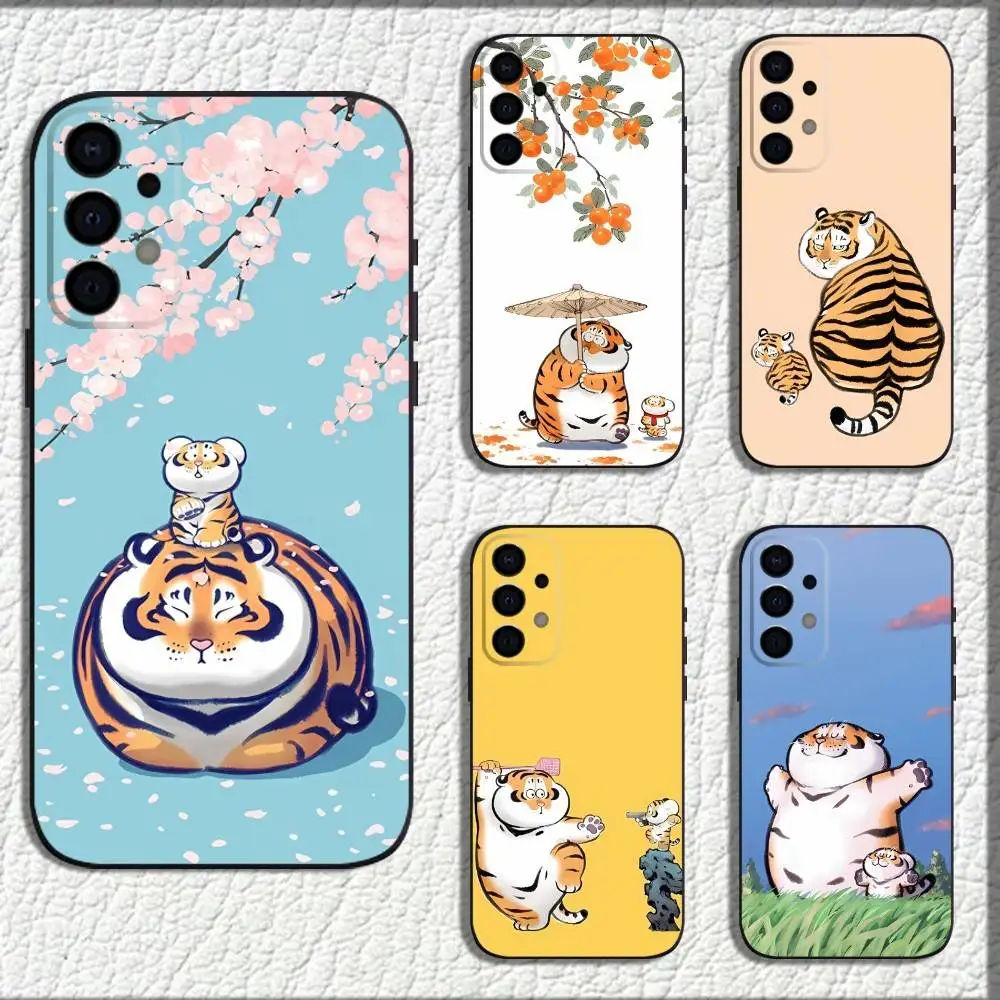 

Cute Cartoon Tiger Phone Case For Samsung Galaxy A73,72,71,A52,51,40,41,A22,A32,31,A13,12,Note20 Soft Black Shell