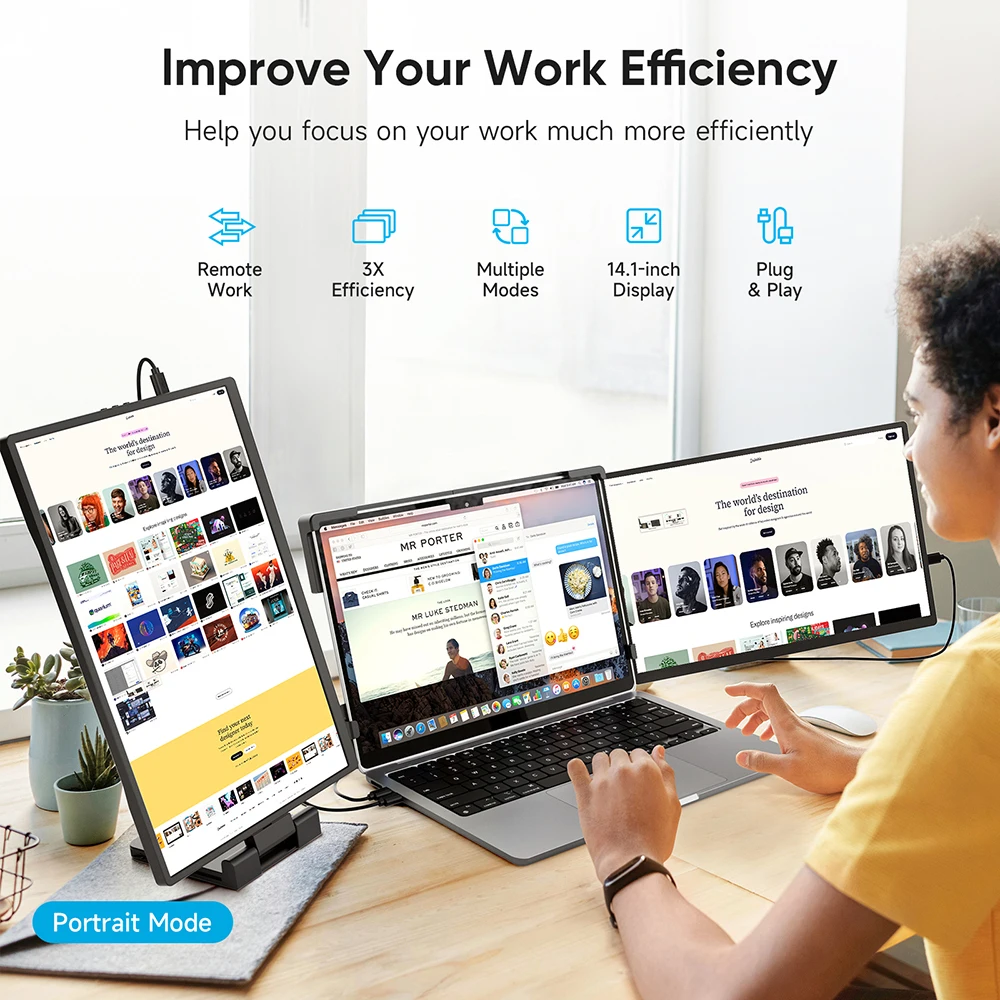 Dopesplay-extensor de pantalla para portátiles de 14,1 pulgadas, monitores portátiles Triple Dual FHD 1200P IPS para Windows, Mac, Android, cromado,