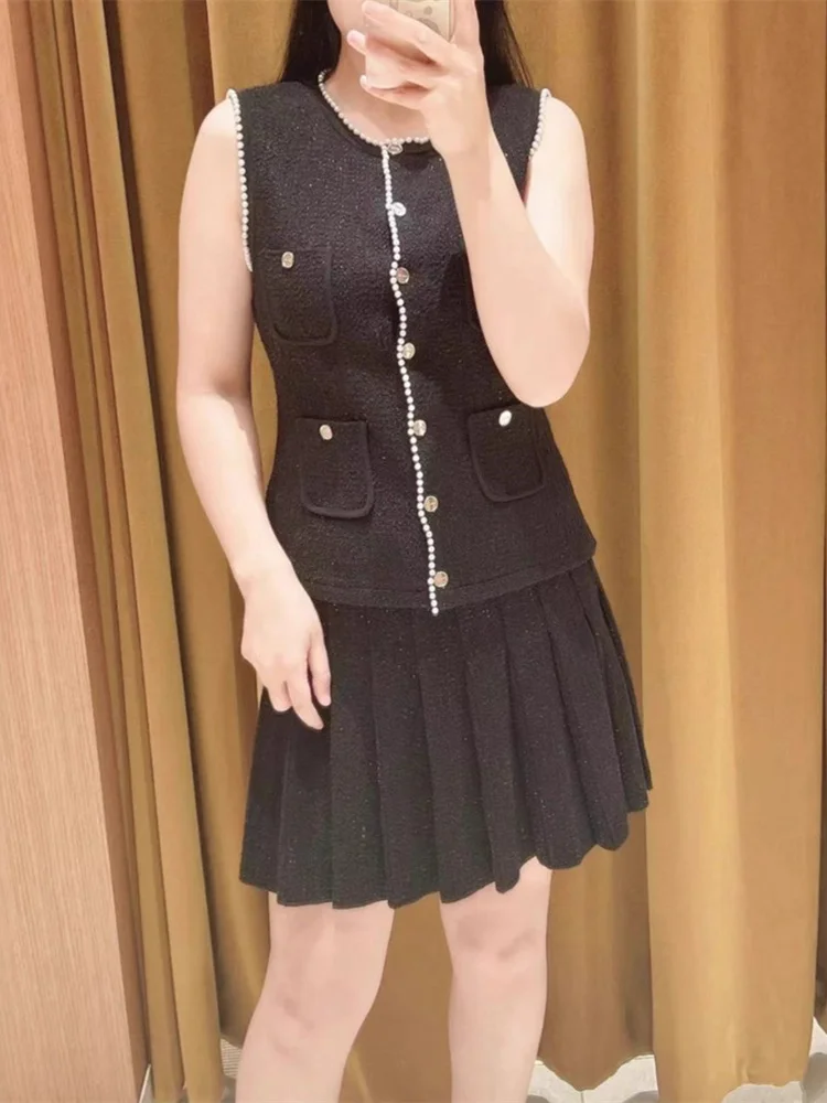 ชุดเสื้อกั๊กถักไหมพรมประดับเลื่อม พร้อมกระโปรง รุ่นไฮเอนด์ สไตล์ยุโรป แฟชั่นผู้หญิง สำหรับทุกฤดูกาล