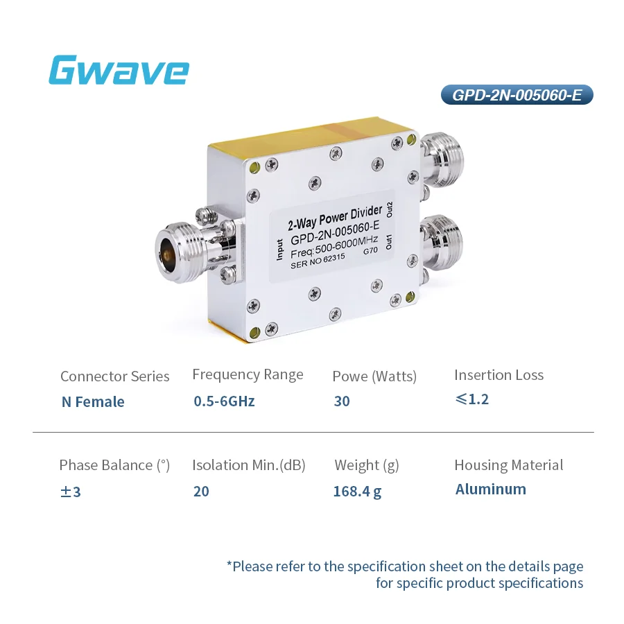 2-Way N Power Divider For Telecom Parts Rated At 30 Watts Operating From 0.5 GHz To 6 GHz