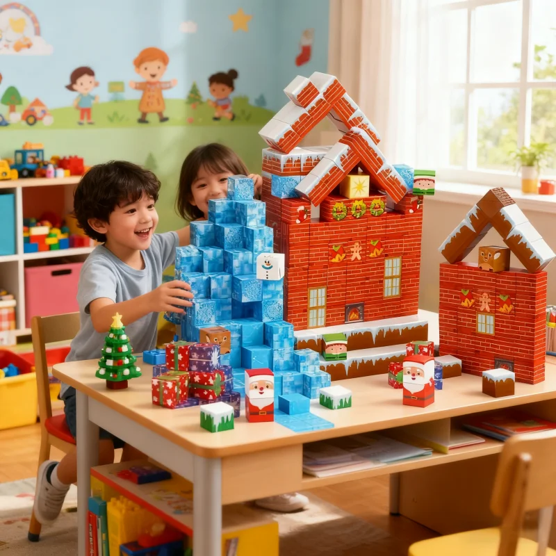 

3D детские магнитные блоки, сенсорное строительство, строительная игрушка, Санта-Клаус, магнитные кубики, штабелируемые игрушки, головоломка для мальчиков и девочек, подарок