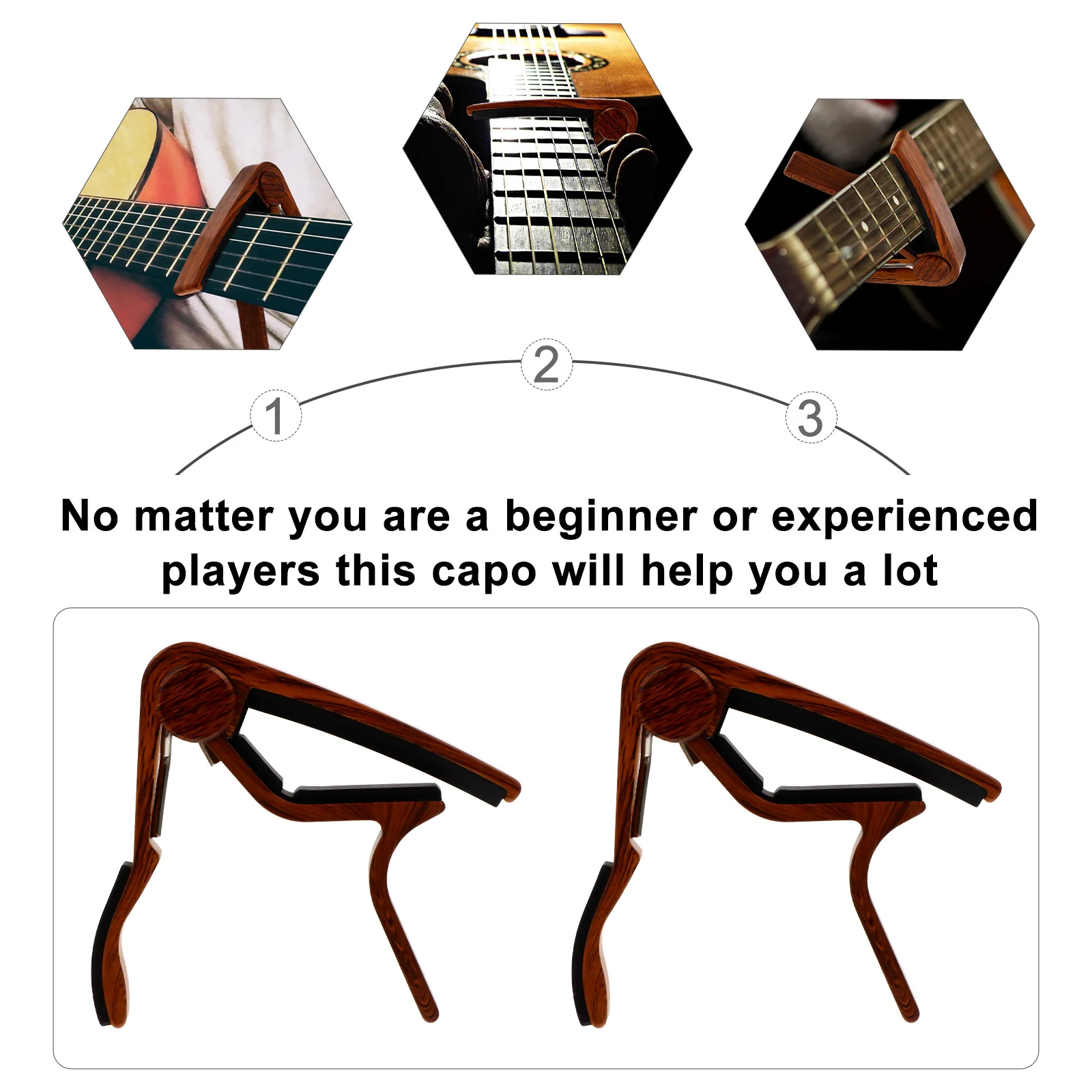 

Wood Grain Clip Folk Guitar Tuner Accessories on Car Brown Key Trigger Capo Practical