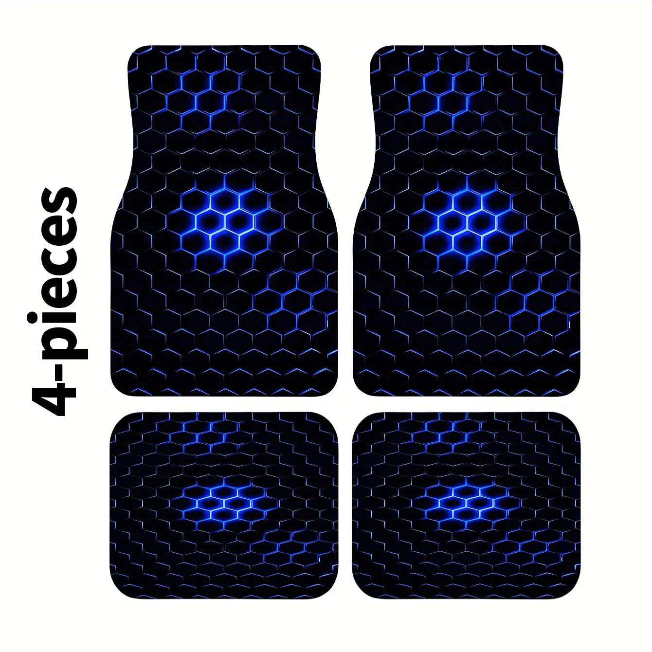 4pcs Blue Hexagonal Array Printed Car Floor Mats | Fashionable Interior Additions, Easy To Clean, Suitable For Cars, Vans, SUVs,