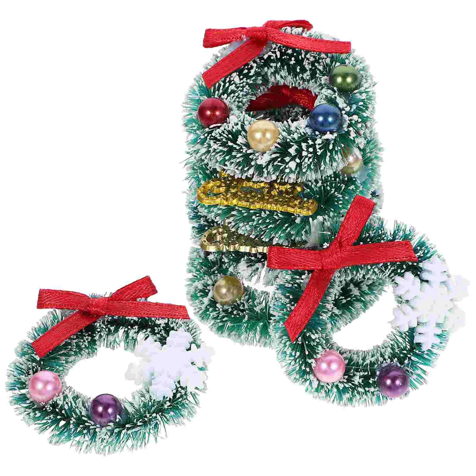 6 Pcs Christmas House Micro Landscape Decoration Ornaments Garland Tree Wreath Wreaths Hanging Xmas Sisal Silk