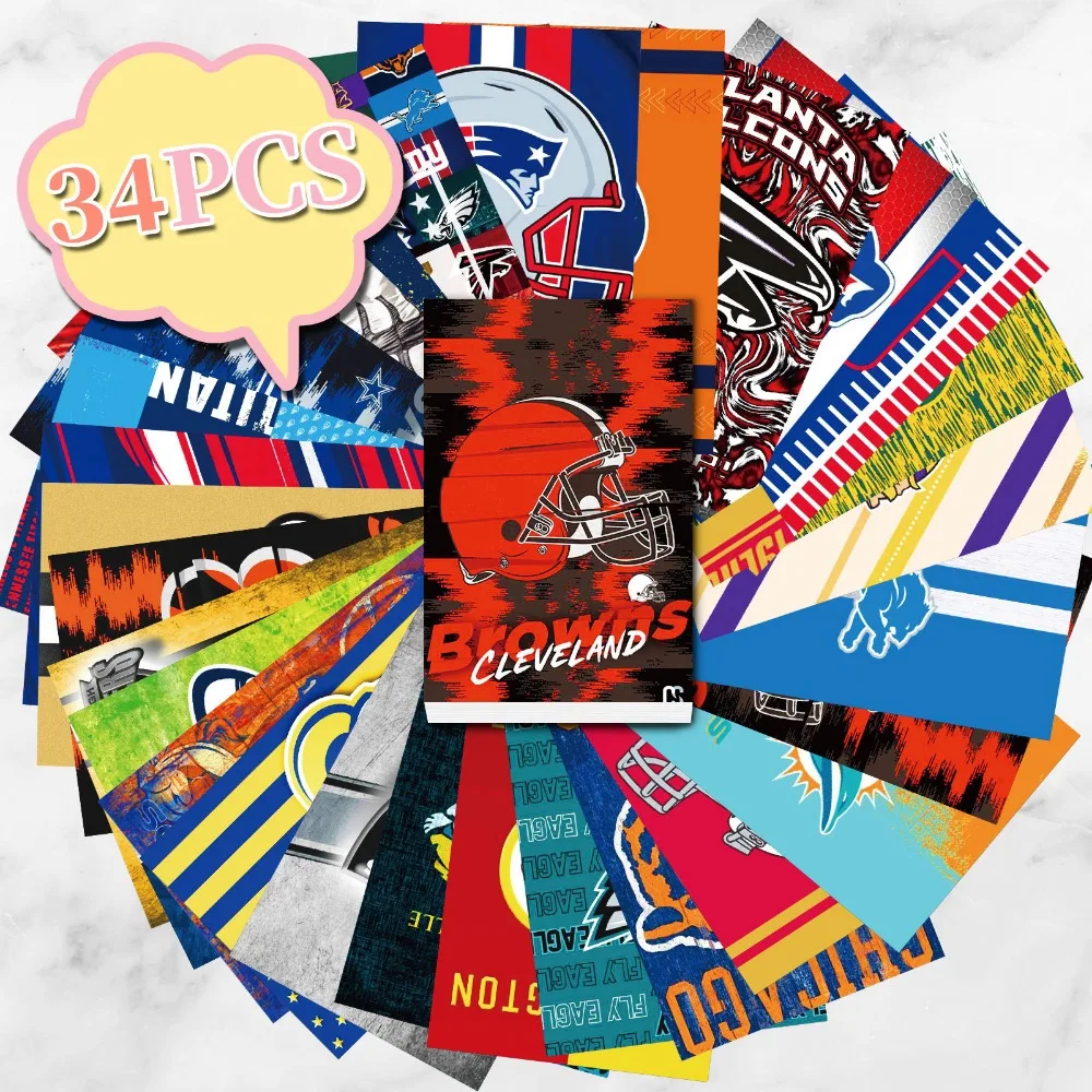 34 fotos Tarjetas de pared del equipo Super NFL Jugadores realistas Tarjetas con emblema de la liga de rugby Póster para el hogar y la oficina