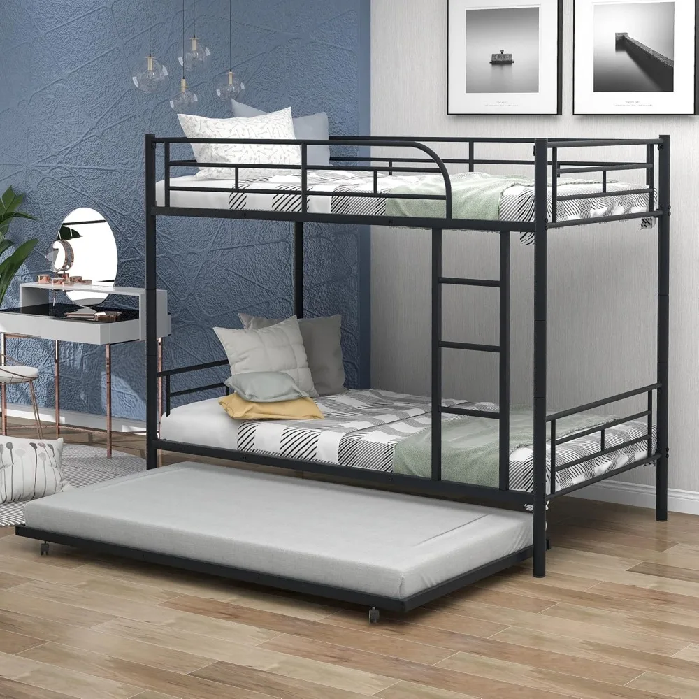 

Metal Bunk Bed Twin Over Twin with Trundle, Heavy Duty Metal Bunk Beds Can be Divided into Two Beds, Kid Twin Bunk Bed