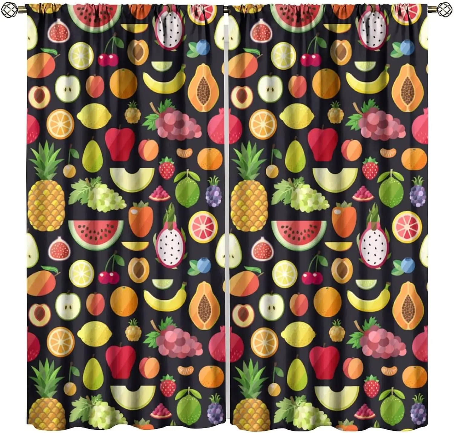 Summer Fruit Curtains Pop Art Grunge Style Colorful Vintage Set Organic Style Food Vegan Pattern Blackout Window Drapes for