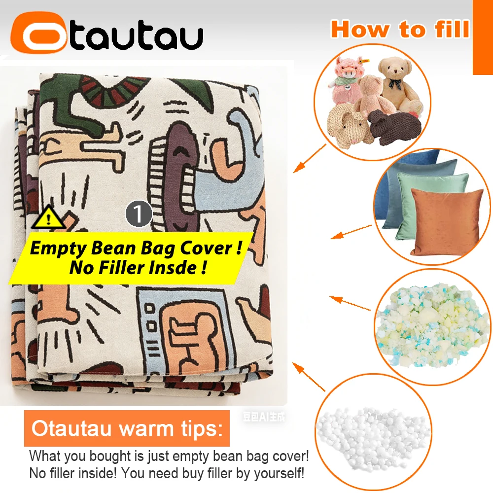 OTAUTAU 100cm Bean Bag Cover Corner Ottoman Pouf Beanbag Cover Soft Graffiti Velvet DD252【No Filler!Please Buy Filler Yourself!】 view 2