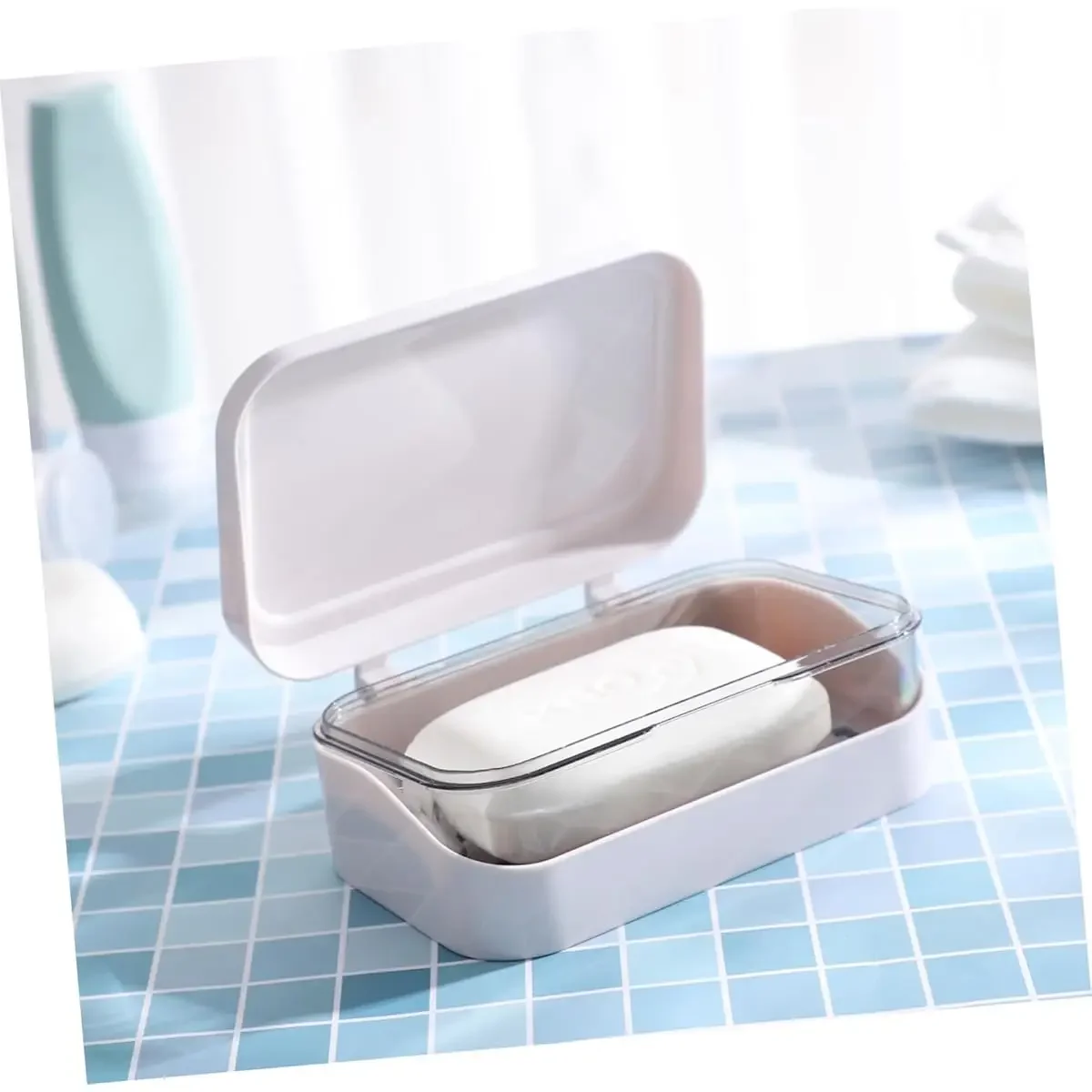 Portable soap box with a detachable drainage tray and lid - Compact travel design with a drainage system, suitable for bathrooms