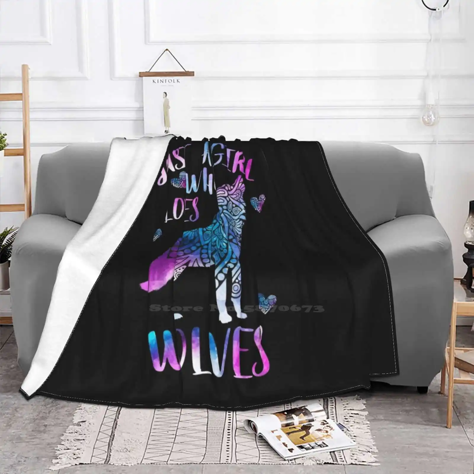 Just A Girl Who Loves Wolves New Selling Custom Print Flannel Soft Blanket Full Moon Night Creatures Grey White Timber Artic