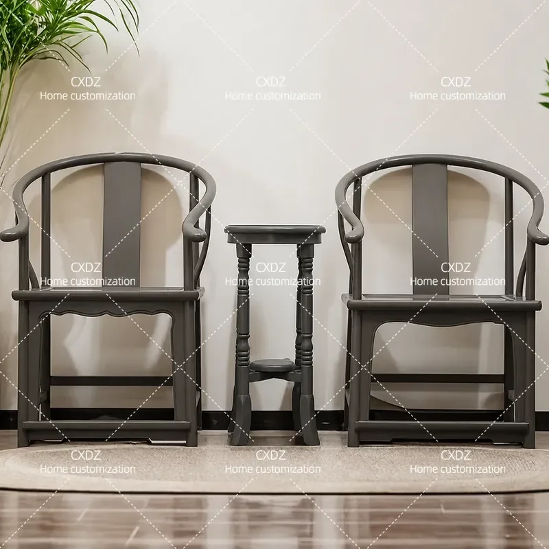 New Chinese solid wood simple dining chair three-piece set old elm antique official hat chair armchair classical art old
