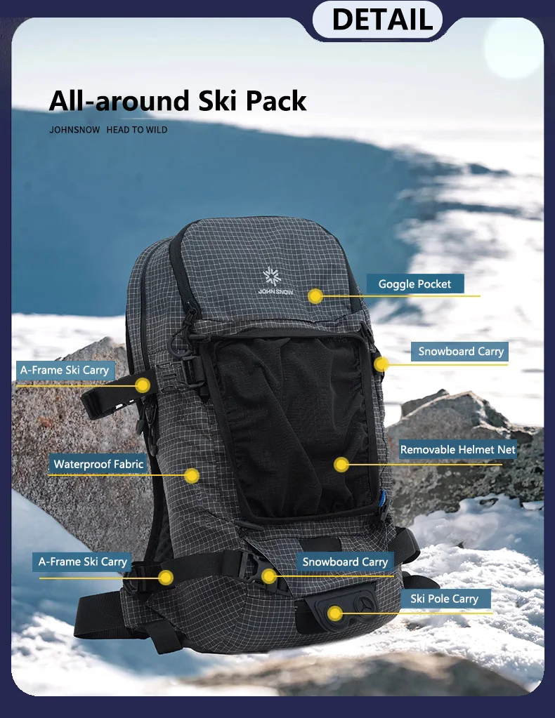 John Snow Ski-Touren-Rucksack für Herren und Damen, leichter Tagesrucksack zum Snowboarden, Rückenland, Skifahren, Wandern und Bergsteigen – Detail 5