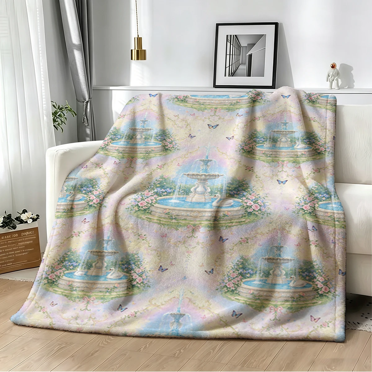 Fountain Swan Bath Repeat Flannel Blanket Warm Soft Halloween Christmas Decorative Couch Warm Cozy All-Season Gift
