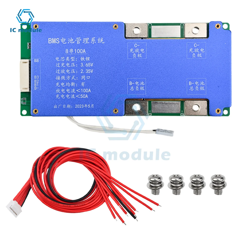 

BMS 4S DC14.6V 8S 24V 100A LiFePO4 Battery Balance Charge Board Equalizer NTC Temperature Protection Equalizador