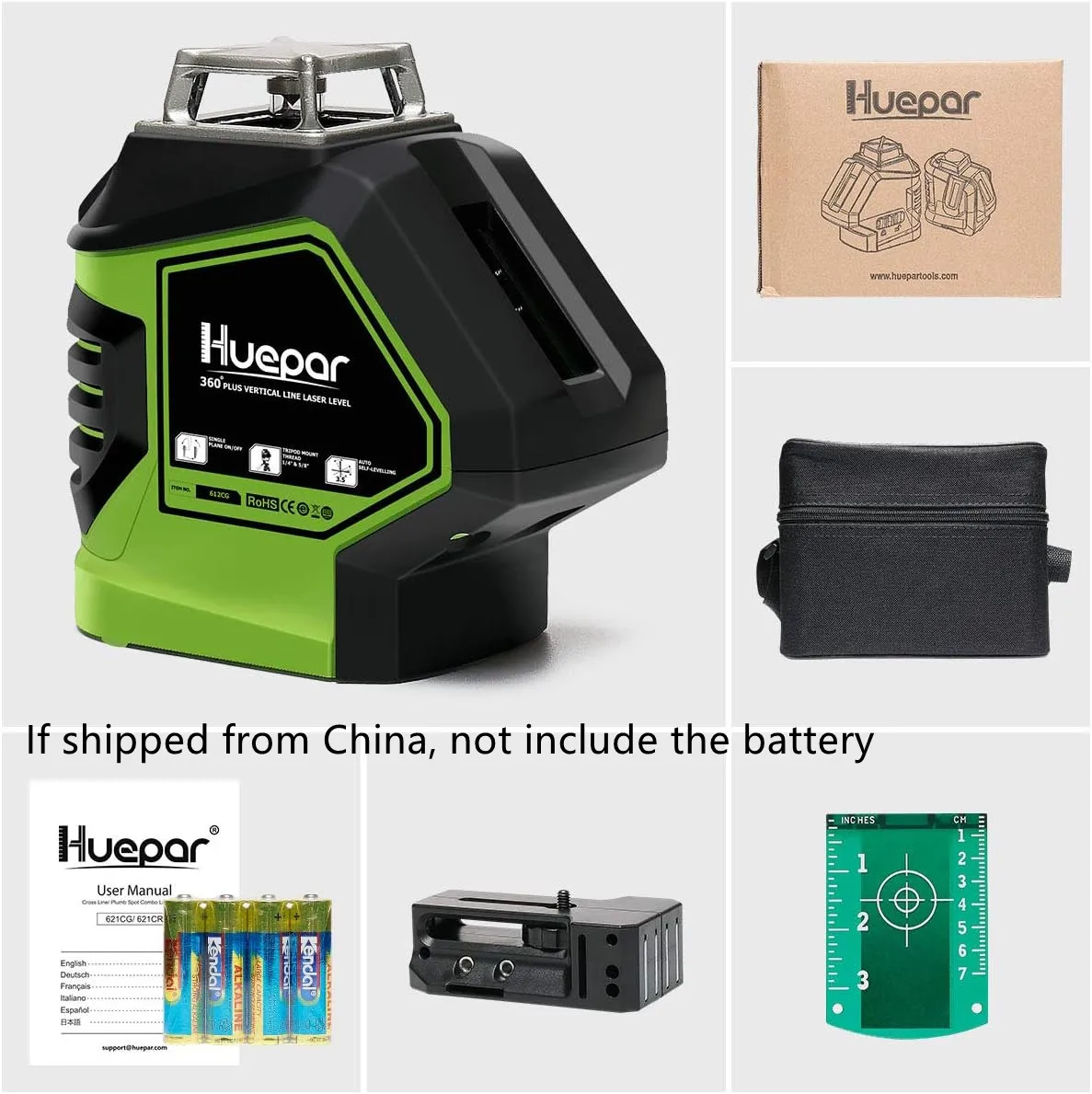 Imagem -06 - Huepar-nível Laser de Raio Verde Auto-nivelante Linha Cruzada com Pontos de Prumo Linha Horizontal 360 ° Grande Ângulo de Ventilador Vertical