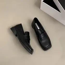 Casual Driving Penny Loafers Shoes Thick Heel Slip-On Shoes for Women Retro Worker Shoes British Style Pumps Zapatos De Mujer