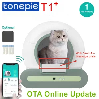 Tonepie 자동 스마트 고양이 쓰레기 상자, 앱 제어, 애완 동물 변기 쓰레기 트레이, 이온 탈취제, 65L 