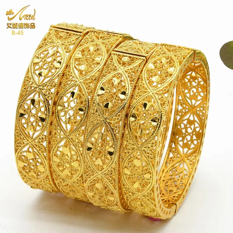 

Dubai Gold Color Bangles For Women Gold Plated Indian African Hard Bracelets Charm Wedding Ethiopian Arabic Hand Jewelry Luxury