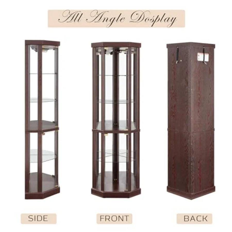 Corner curio cabinet for living room: tempered glass doors, lighted display cage, 5 adjustable shelves, 70 H, light bulb includ view 5