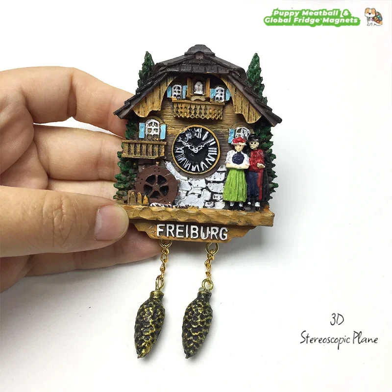 German Freiburg Handmade Painted Cuckoo Clock Creative Refrigerator Magnet High-Value Souvenir Decoration