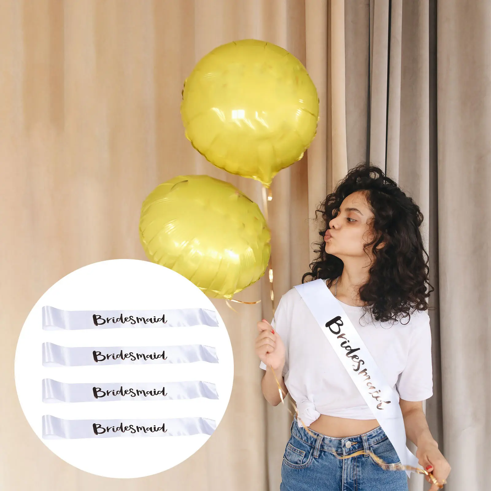 4Pcs Satin Wedding Party Sashes Bridal Shower Etiquette Belt Bridesmaid Sashes Engagement Party Supply Decoration