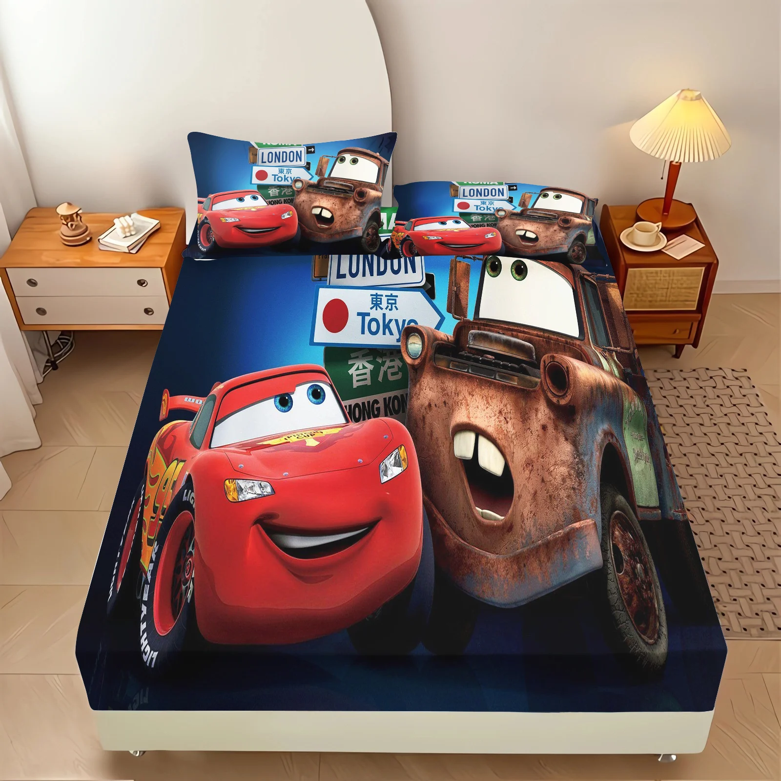 Lightning McQueen Comforte Fitted Sheet Bedding Set Bedroom Room Decor Home Suitable For Children And Adults