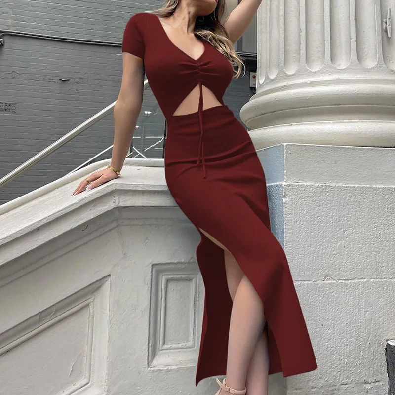 

2023 Autumn And Winter New Women's Clothing Creative Drawstring Sexy With Slit Dress