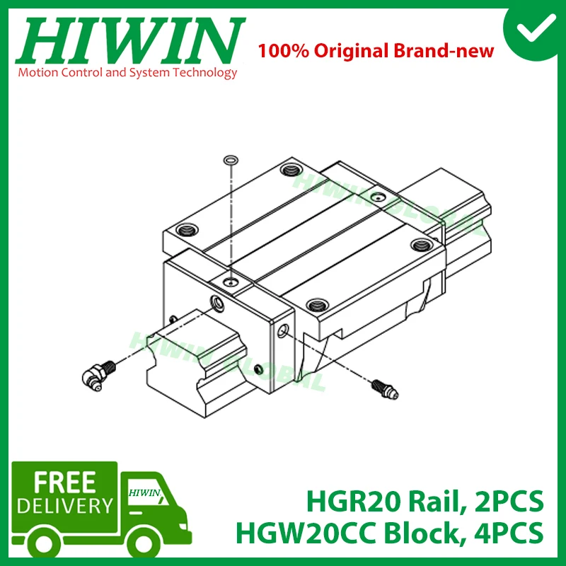 Original HIWIN Linear Guide HGR20 200 300 400 500 600 700 800 900 1000 1100 1200 1500mm Rail HGW20CC Carriage Slide CNC Router