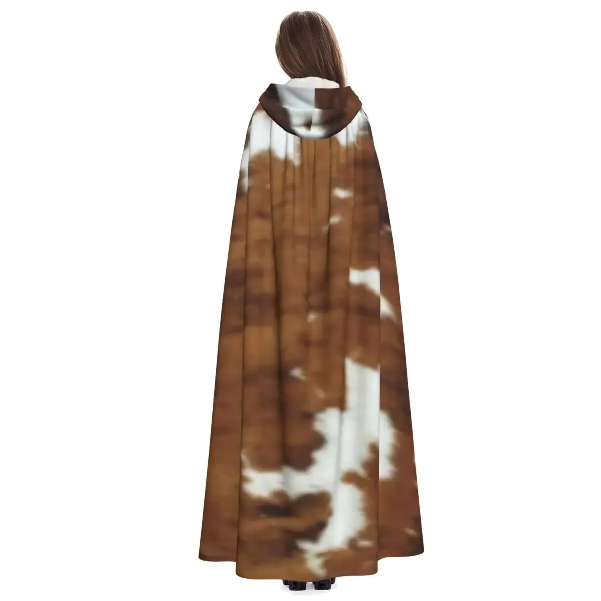 Brindle Cow Hide Long Hooded Cloak Witch Medieval Costume Cosplay Cape HalloweenVampire Adult Unisex