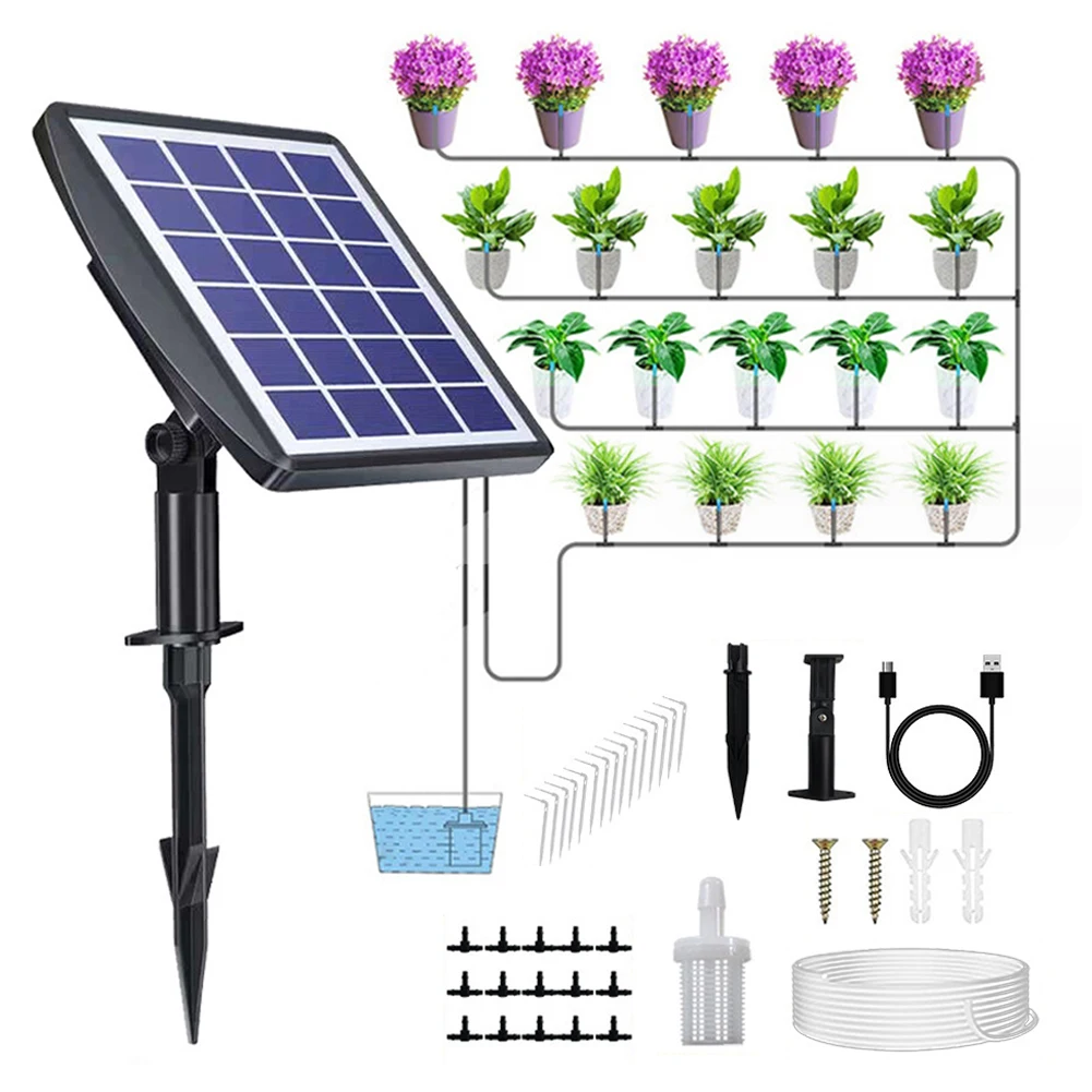 

Solar Powered Automatic Drip Irrigation System Kit with Timer Garden Drip Irrigation Device for Patio Balcony Plants