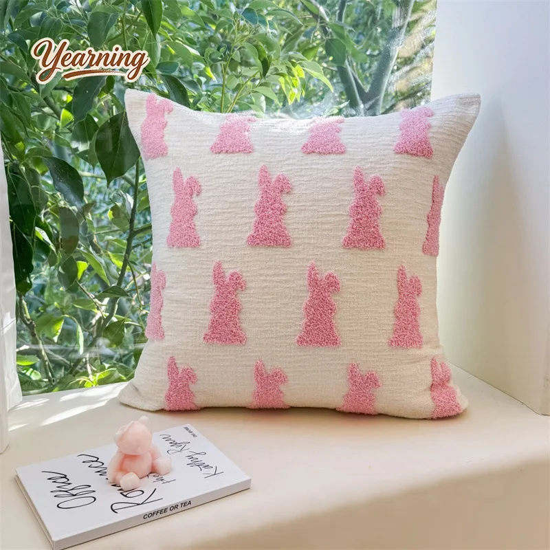 Immagine 6: Cuscino a Forma di Cuore con Fiocco Rosa per San Valentino, Piccolo Cuscino a Forma di Coniglio per Divano, Cuscino per Ragazze Adolescenti
