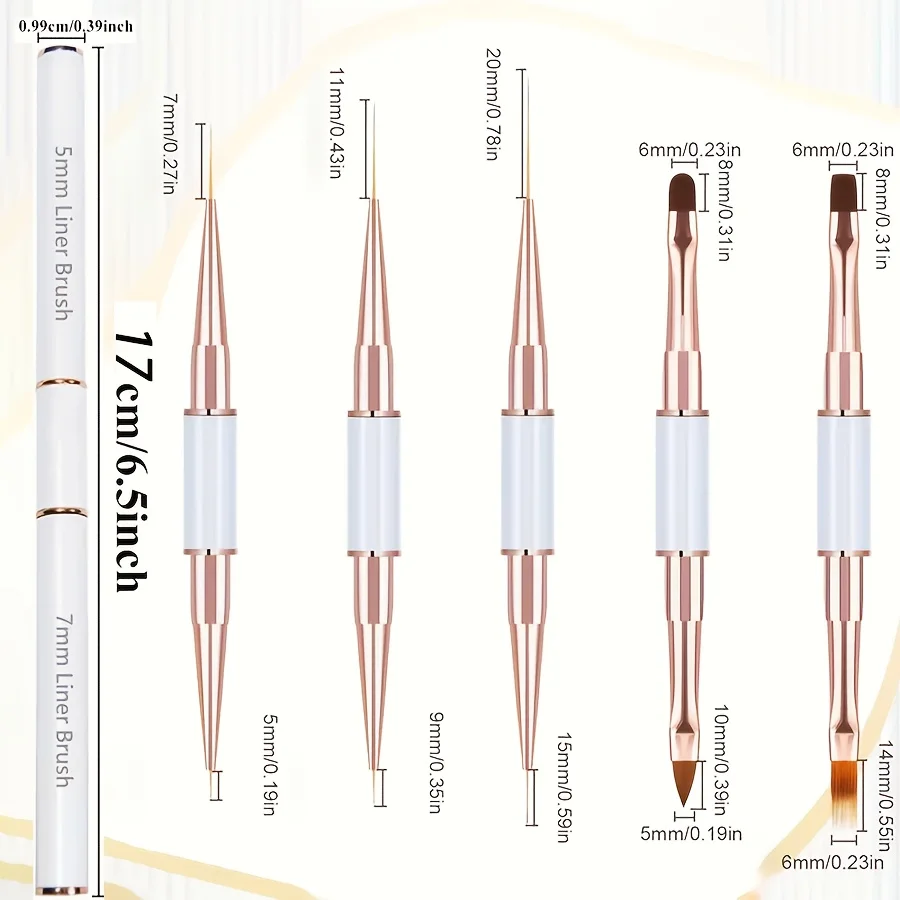 Nail art penseel 7PCS penpuntborstel met nagelwrijfstrip, DIY acrylgel UV-lak metalen steel nail art penset, nail art tools
