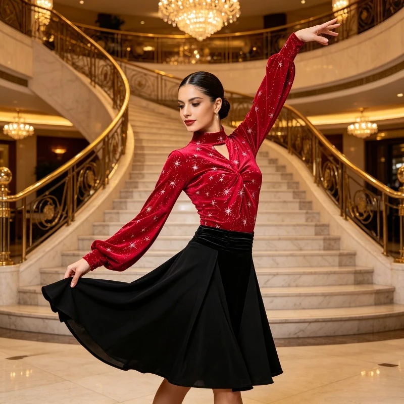 top-de-manga-larga-para-mujer-adulta-estilo-latino-con-cuello-medio-alto-diseno-hueco-retorcido-plisado-y-estampado-de-estrellas-termoconfeccionado-para-entrenamiento
