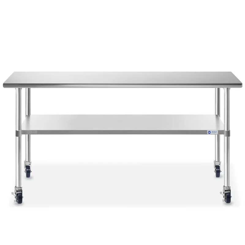 GRIDMANN NSF Stainless Steel Work & Prep Table 60 x 30 Inches with Caster Wheels and Under Shelf for Restaurant, Home, Hotel