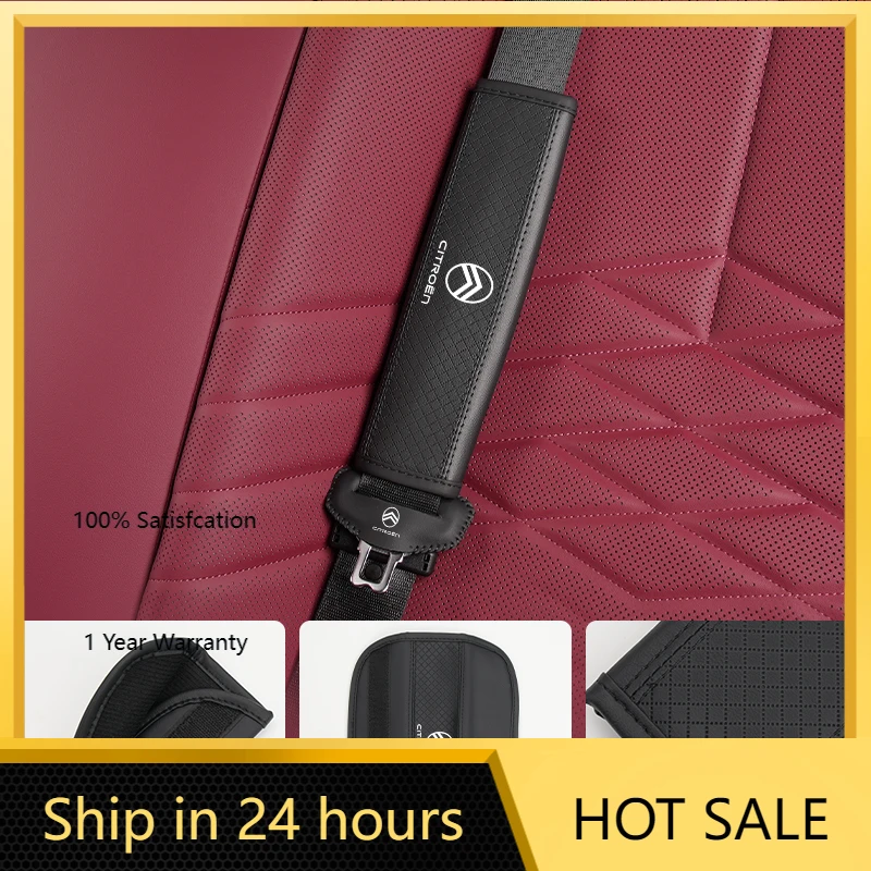 

2026 Hot Car Sticker PU Leather Embossed Car Seat Belt Shoulder Cover Decompression Comfort Car Accessories For Citroen C4 C1 C2