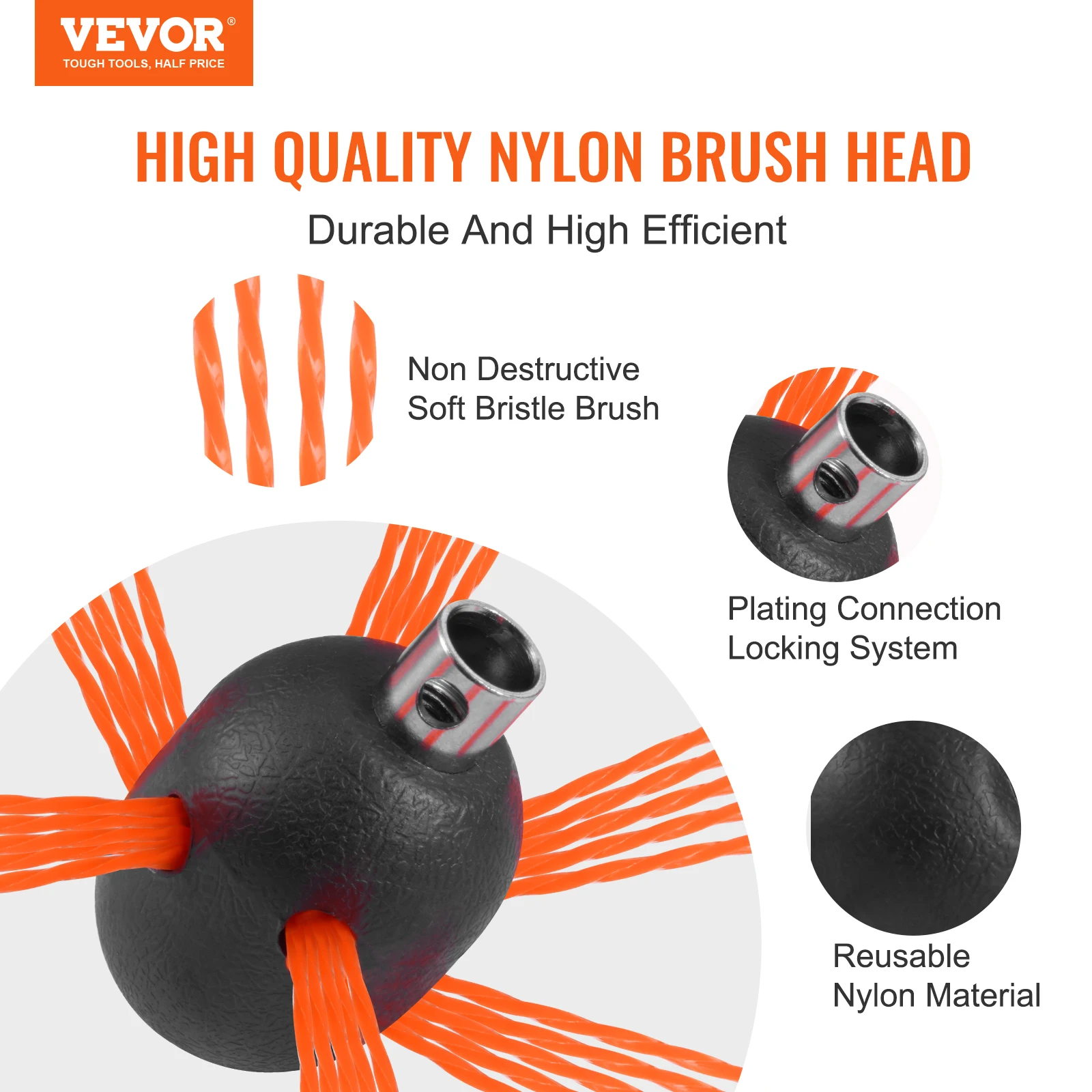 VEVOR 23/26/30/33/39ft Chimney Sweep Kit w/ Reinforced Nylon Flexible Rods Ergonomic Chimney Cleaning Brush 360-Degree Brush image 2