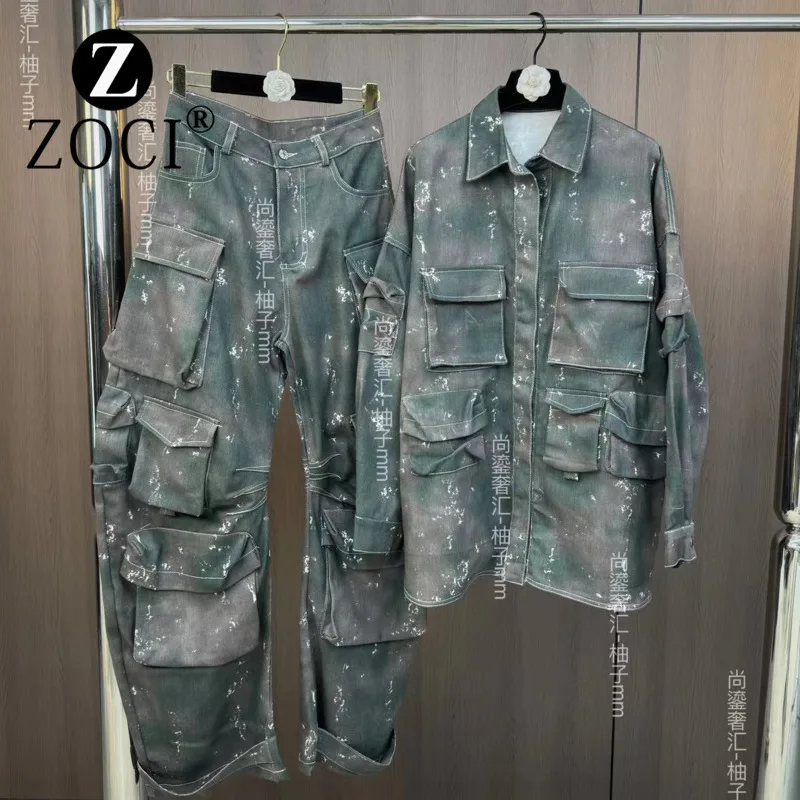 [ZOCI] Collar Long Sleeved Camouflage Boyfriend Jacket Multiple Pockets Work Pants Style