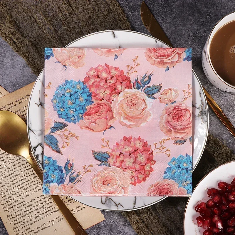 Rose rust ball printing napkins disposable western restaurant birthday party wedding hotel original wood paddle dinner paper