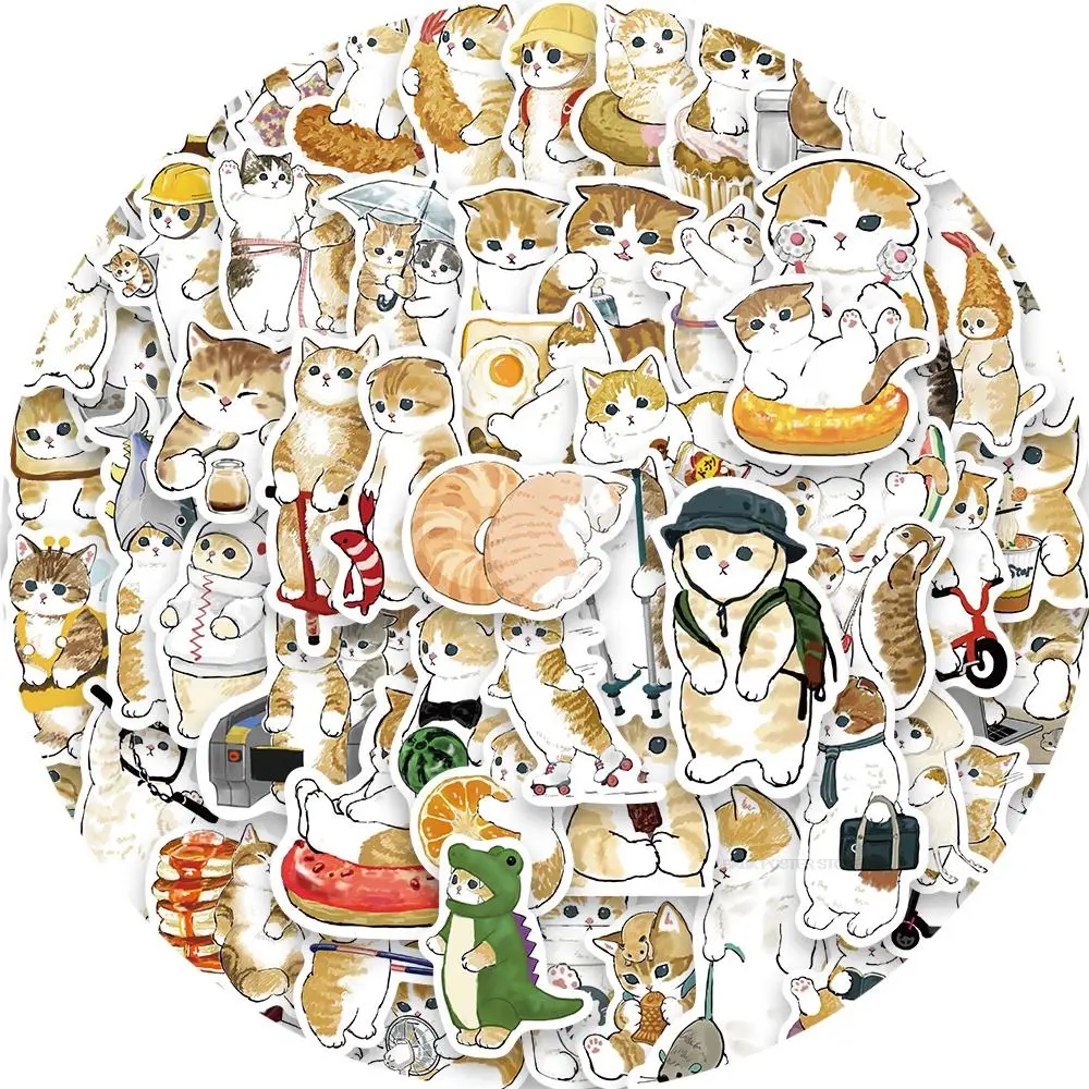 50PCS Anime Yellow Cat Sticker Nostalgia Laptop Waterproof Luggage Skateboard Cafe Sticker Supplies Decals for Fridge Toy