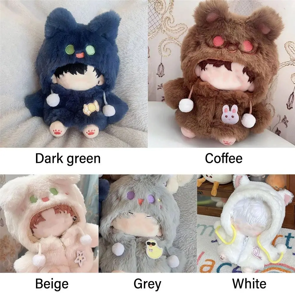 Manteau de poupée de 20cm, Animal de dessin animé renard lapin ours, tenues poilues miniatures, accessoires de maison de jeu, vêtements en peluche