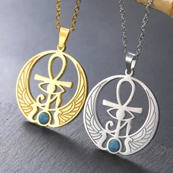 Dawapara Ankh Cross Eye of Horus Necklace Key of Life Scarab Pendant Ancient Egyptian Protection Amulet Stainless Steel Jewelry
