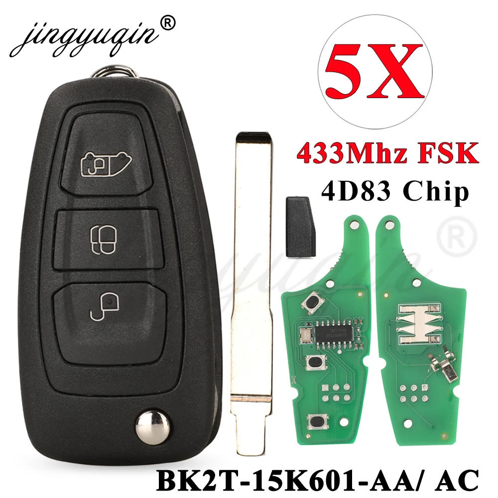 Jingyuqin 5 peças 3BTN chave remota flip 433MHZ FSK 4D83 para 2013 + FORD TRANSIT CUSTOM MK8 CARGO TOURNEO CUSTOM Focus MK3 Ranger