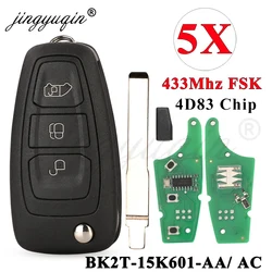 jingyuqin 5pcs 3BTN Flip Remote Key Fob 433MHZ FSK 4D83 for 2013+ FORD TRANSIT CUSTOM MK8 CARGO TOURNEO CUSTOM Focus MK3 Ranger